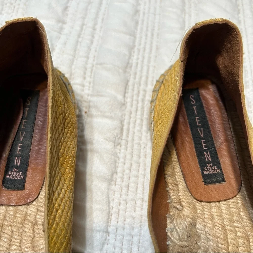 Steven Yellow Leather Espadrille Flats Snake Skin Texture​​